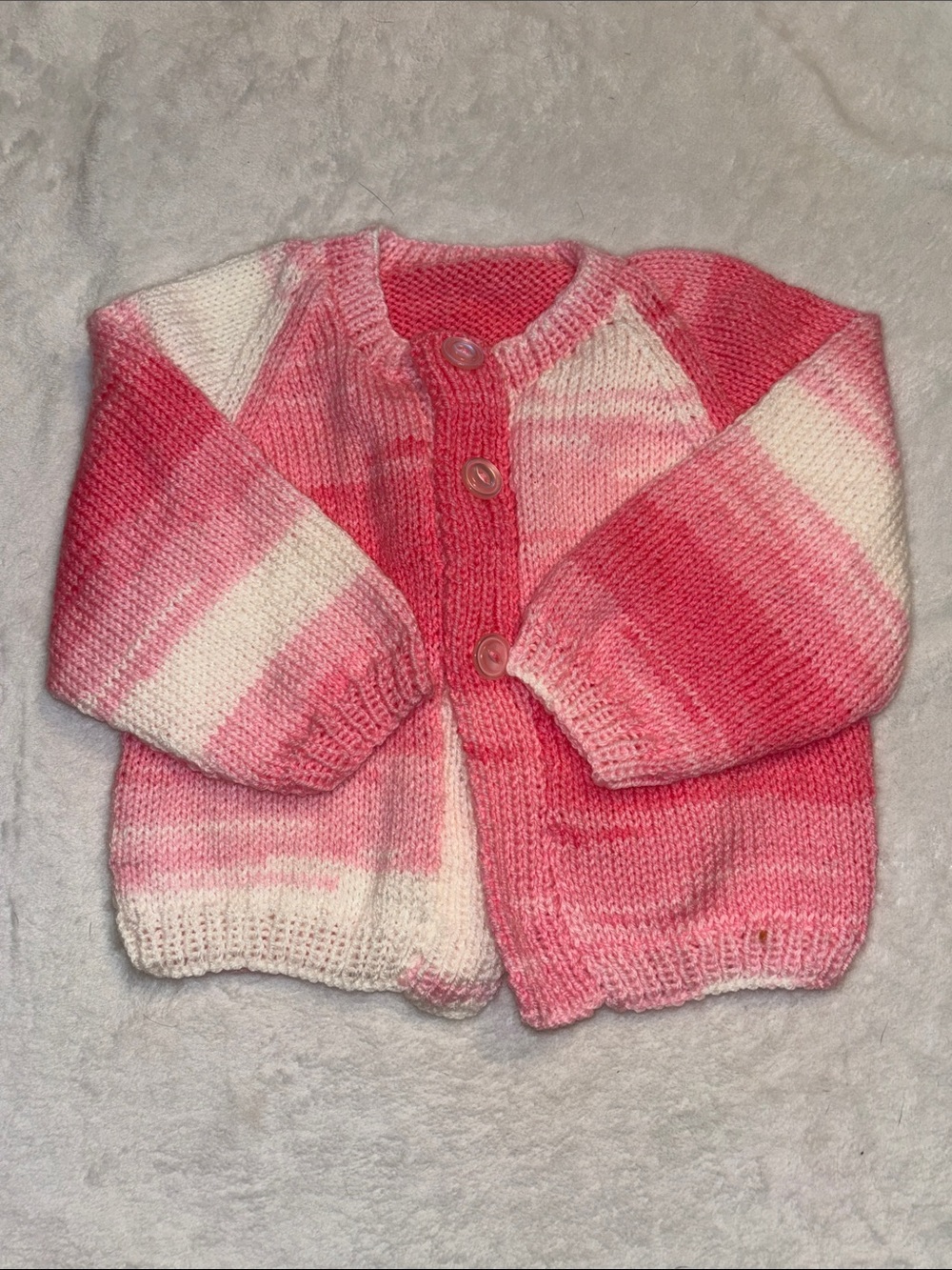 Knit Pink & White Baby Cardigan